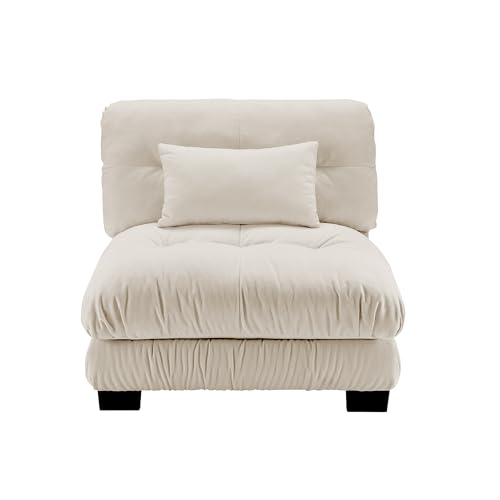 ZYJINIQ 40 Inch Breathable Chenille Studio Couch, Space Saver Bed with Solid Wood Frame, Sofa Individual with Flexible combinable Design for Home Office and Apartment use, Light Coffee