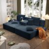 ZYJINIQ 97 Inch Plush Corduroy Sofa Bed, Sofa with Spring Pack Cushion, Lazy Sofa with Convertible Function for Home Theater and Living Room use, Blue