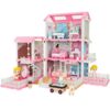 ZYWUSMK Doll House, Dream Dollhouse for Girls, 3 Stories with Terraces and Courtyards, 8 Rooms, 2 Dolls and Exquisite Furniture, Pretend Play Toys Gifts for Kids Toddlers Girls 3+