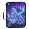 ZZKKO Zipper Binder Case with Handle, Portfolio Organizer 3 Ring Binder, Accordion 6-Tab Expanding File Folder Multiple Pockets Home School Office Documents Storage, Polar Lights Wolf Howling