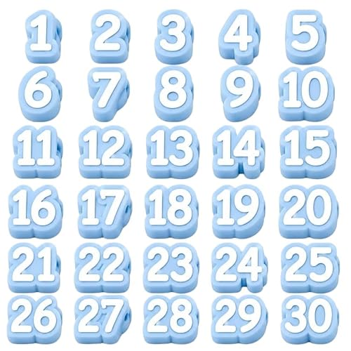 zzlailong 30/50 Pcs Numbered Pencil Toppers,3D Printed Reusable Classroom Pencil Labels for Teachers,Cute Cartoon Pencils Cap for School Organization and Supply Stations (Light Blue, 1-30)