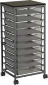 10-Drawer Mesh Rolling Storage Cart, Heavy Duty Metal Frame Organizer with Wooden Top and Lockable Wheels, 12x12 Inch Large Drawer Mobile Utility Cart for Craft Art Bathroom Classroom Office, Black