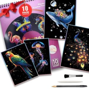 10-Page Spiral Scratch Art Book, Colorful Scratchboard for Adults Teens, A4
