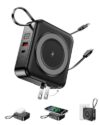 10000mAh for Magsafe Portable Charger Built-in Cables & AC Wall Plug,Black