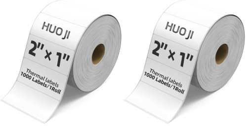1000 2x1 Thermal Labels Roll, HUOJI White Thermal Printer Labels for Shipping, Barcode, and Packaging, Compatible with Rollo, Zebra, Munbyn Printers(Commercial Grade Stickers) (Pack of 2)