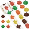 1000PCS Fall Thanksgiving Stickers Roll 1.2'' Laser Maple Leaf Pumpkin Decals 5 Colors Holographic Autumn Leaves Pumpkins Self-Adhesive Label Sticker for Waterproof Envelope Seals Party Card Scrapbook