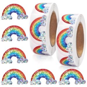1000 PCS Holographic Rainbow Stickers Roll, 1.2" Shiny Self-Adhesive Vinyl Stickers for Envelope Sealing Journal Scrapbook DIY Crafts Birthday Decoration