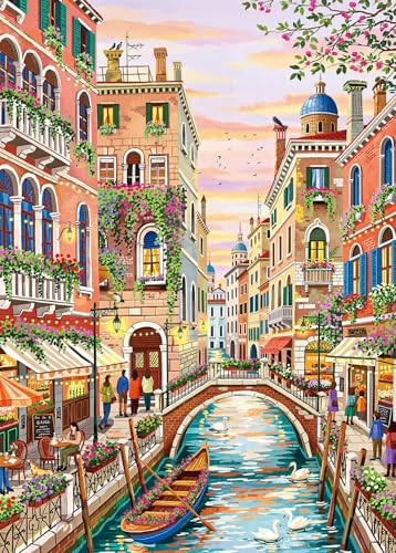 1000 Piece Puzzles for Adults - Charming Venice - Jigsaw Puzzles for Adults 1000 Pieces Colorful Venice Sunset Canal 1000 Piece Jigsaw Puzzles