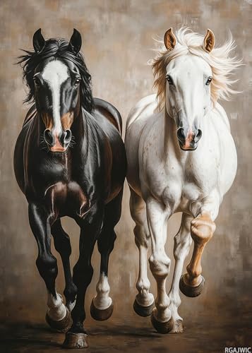 1000 Pieces Jigsaw Puzzle for Adults Black and White Horses Intellectual Decompressing Educational Fun Game Puzzle Collectibles DIY Toys for Family Friends Activities 19.69x27.56in