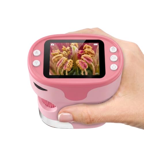 1000X Handheld Digital Microscope for Kids, Portable Microscope with 2.0" IPS Screen, SD Card for Photos & Video, Slides Kit, Rechargeable, Lanyard & Stand, Kids Toys for Girls Boys Ages 3-12 (Pink)