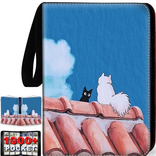 1008 Card Binder 9 Pocket, 3-Ring Trading Card Binder with 56 Page Removable Sleeves, High Storage Waterproof Trading Card Holder Collection Card Album Organizer Case for TCG Cards - Cat