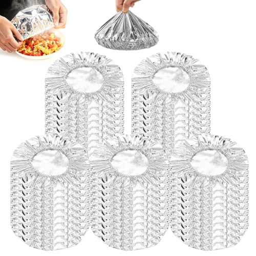 100 PCS Aluminum Foil Food Covers, Reusable Aluminum Foil Food Covers Insulated Food Cover, 110℃ Heat Resistant Elastic for Meals Vegetables Fruits Leftovers for Kitchen Reusable Picnic Restaurant