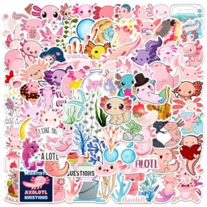 100 Pcs Cute Axolotl Stickers Kawaii Axolotl Sticker Pink Animal Vinyl Waterproof Stickes for Water Bottles Laptop Skateboard Luggage Computer Stickerss