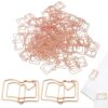 100PCS Cute Metal Book Shaped Paper Clips, Rose Gold Decorative Paperclips Mini Bookmark Planner Clips Document Note Sorting Organizer for Wedding Decorative Office Supplies