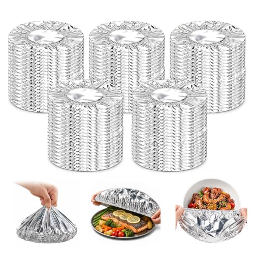 100pcs Reusable Aluminum Foil Food Covers, 8.7in Elastic Foil Bowl Covers, Insulated Aluminum Lids for Bowls Plates,Heat Retaining Food Cover for Kitchen Meal Prep Leftovers BBQ Parties Food Storage