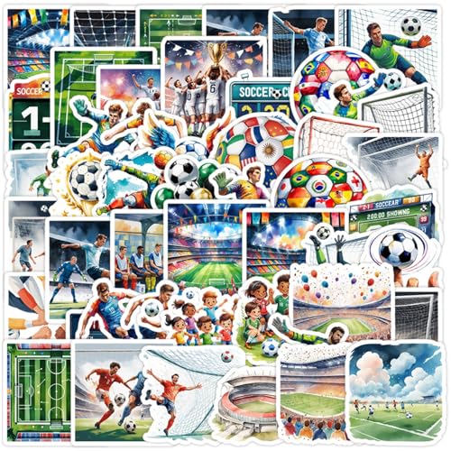 100 PCS World Cup Football Stickers Soccer Party Favors Waterproof Vinyl Scrapbook Sticker Sports Football Stickers for Water Bottle Helmets Laptops Notebooks Luggages Goodie Bags Kids Teens Adults