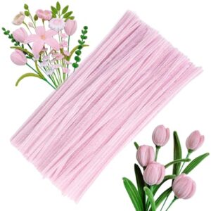 100 Pieces Pipe Cleaners Bulk Chenille Stem Light Pink Pipe Cleaners