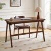 100% Solid Rubber wood Desk with Drawers, 39" Writing Desk for Home Office