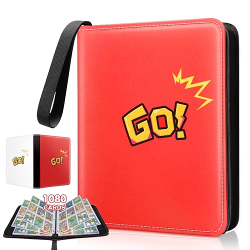 1080-Card Binder – 9-Pocket Trading Card Album with 60 Removable Double-Sided Pages, Water-Resistant PU Leather Zipper Case with Wrist Strap, Fits MTG & Sports Cards