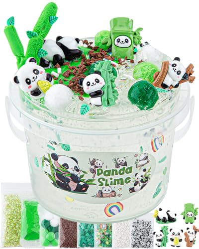10 FL OZ Panda Clear Slime Bucket, Big Slime Kit with Clay, Slimes Party Favors for Kids, Glimmer Crunchy Slimes Includes 9 Packs of Add-ins, Sensory Experience DIY Toys for Girls and Boys Ages 8-12