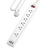 10Ft Extension Cord Power Strip Surge Protector - Teiobar 6 AC Outlets and 3 USB Ports for Home, Office, Dorm Essentials, 1680 Joules, ETL Listed, White