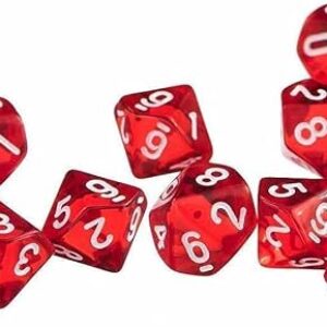 10 Pcs D10 Polyhedral Dice - Precision 10-Sided High-Clarity Dice for Tabletop Games and Role-Playing Adventures (Red)