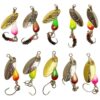 10 Pcs Fishing Lures Spinner Baits Set with Fly Fishing Lures, 2.6 g / 0.09 oz Metal Trout Spinners, Offset Sinker for Long Casts, Rotating Design, 0.6 in / 1.5 cm Hook Size, for Bass Salmon Pike
