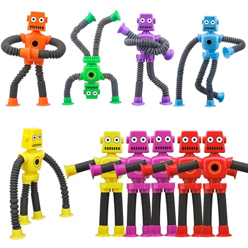 10 PCS Robot Suction Fidget Toy for Kids and Adults, Telescopic Sensory Bath Toy Suction Cup Twist Robot for Baby and Toddlers, Party Favor Christmas Stuffer Birthday Gift, Stress Relief for Teen