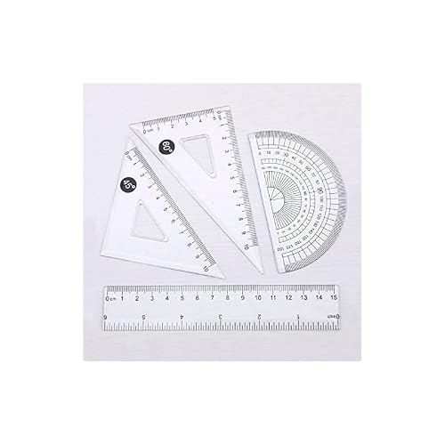 10 Pcs Ruler Set, Transparent Plastic Triangular Rulers, Protractors and Straightedge, Versatile for Drawing and Measuring, Clear Markings, Metric and Imperial Scales, Art Studio and Home Use