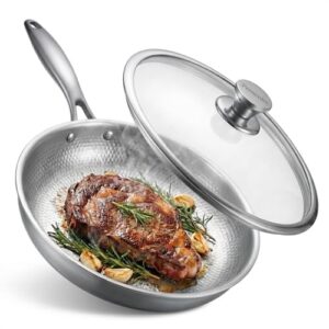 11.8" Titanium Frying Pan with Lid, 3-Ply Non-Stick Hammered Skillet