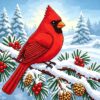 11CT Snowy Cardinal Stamped Cross Stitch Kits for Adults