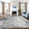 11x11 Square Area Rug for Living Room–Washable Non-Slip Soft Large Rug for Bedroom Playroom – Low-Pile Stain-Resistant Modern Abstract Neutral Indoor Carpet (Blue Grey, 11x11)