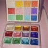 12-18 Colors Solid Watercolor Paints Set Textured Pearlescent Pigment Metallic Glitter Suit Portable Art Supplies