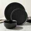 12-Piece Stoneware Dinnerware Set in Matte Black