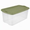 120-Quart Clear Plastic Storage Bin with Green Lid and Carry Handles