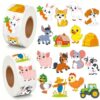 1200Pcs Animal Stickers 2Rolls 1.5''Farm Animal Stickers 16 Design Sticker