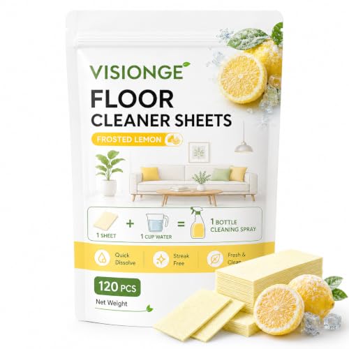 120 PCS Floor Cleaning Tablets, Multi-Surface Dissolvable Mop Cleaner Sheets with Frosted Lemon Scent, Suitable for Hardwood, Laminate Floors, Tile & Glass Surfaces, Easy-to-Use Water Soluble Floor