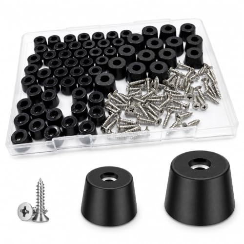 128PCS Cutting Board Rubber Feet Non-Slip Kit with 304 Stainless Steel Screws – 2 Sizes (Small & Large) Screw-On Bumpers Pads for Furniture, Electronics, Cabinets, Tables & DIY Projects