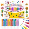 12 Colors Magic Puffy Pens, 3D Popcorn Pens Drawing Pens with Heat Activated Bubble Effect, Creative Art Markers for Kids DIY Crafts, Card Making, Scrapbook Supplies, Classroom Activities & Gifts