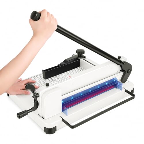 12″ Heavy Duty Guillotine Paper Cutter - 400 Sheet Capacity - for A4 Paper, PVC Sheet, Cardstock & Leather, Industrial Commercial Paper Trimmer with Steel Base for Office, School, Print Shop (White)
