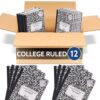 12 Pack - EPI College Ruled Composition Notebook Black - 200 Pages (100 Sheets), 9-3/4 x 7-½ - Classroom Back to School Supplies, Heavy Duty, Durable Hardcover Office Notebooks, Sewn
