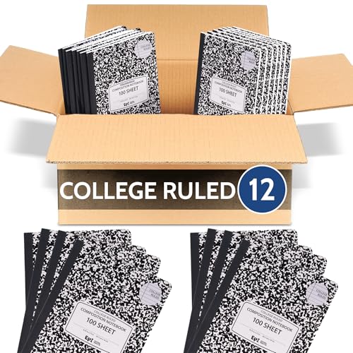12 Pack - EPI College Ruled Composition Notebook Black - 200 Pages (100 Sheets), 9-3/4 x 7-½ - Classroom Back to School Supplies, Heavy Duty, Durable Hardcover Office Notebooks, Sewn