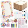 12 Pack DIY Picture Frames Craft Kit Unfinished Wooden Picture Frames for Crafts, Fits 4x6in Photos, Picture Frame Decorating Kit with Diamond Stickers Beads Painting Tools for DIY Crafts Decorate