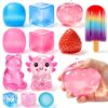 12 Pack Squishy Toys Kit, Cute Squeeze Slow Rising Fidget Toys Fun Box Set, Including Apple, Strawberry, Bear, Axolotl, Stress Balls for Kids & Adults, Party Favors, Classroom Gifts
