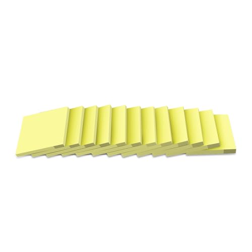 (12 Pads) Sticky Notes 3x3 in Yellow, Strong Adhesive, Clean Removal, Recyclable, Self-Stick Pads, Easy to Post for Home, Office, Notebook