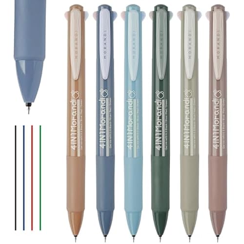 12 Pcs 4-in-1 Retractable Gel Pens, Multicolor Earth Tone Ink, 0.5 mm Fine Point, Quick Dry Smooth Writing Pens for Note Taking, Journaling, School, Office, Document Correction, 5.75 x 0.59 in
