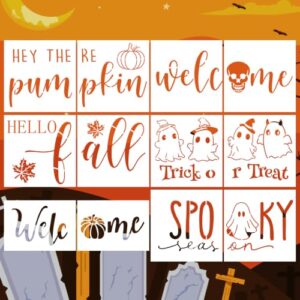 12 Pcs Large Halloween Stencils for Door Mats, Reusable Pumpkin Ghost Painting Crafts, Halloween Stencils for Painting On Doormat Wood Wall Decor (Ghost.12)