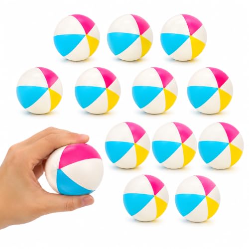 12 Pcs Mini Beach Stress Balls 2.5 Inch PU Foam Relief Stress Squeeze Ball Beach Summer Pool Relief Toys Rainbow Beach Ball for Hawaiian Beach Birthday Party Favor School Carnival Reward