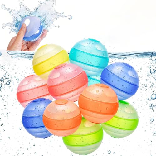 12 Pcs Reusable Water Balloons for Kids, Quick Fill, Self Sealing, Silicone, Refillable Water Balloons, Backyard, Pool, Beach Water Games for Boys & Girls, Water Toys for Kids Ages 4-8