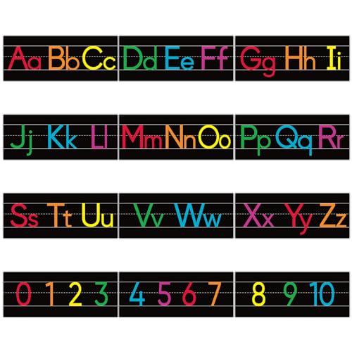 12 Pieces Alphabet Line for Classroom Wall Chalkboard Brights Manuscript Alphabet Line Bulletin Board Set ABC Banner and Number Border Posters for Classroom Decor